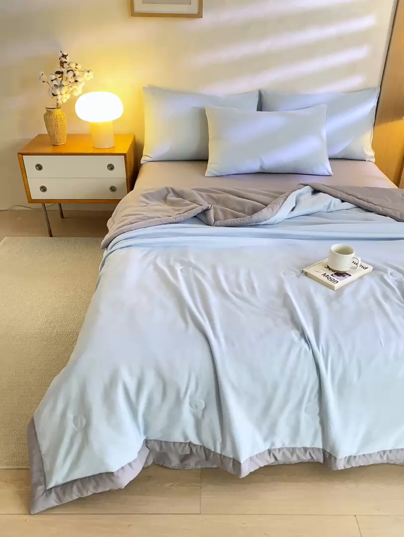 91家纺网 家纺一手货源 找家纺 （总）憨豆  2026新款撞色双拼新疆棉花被夏被无印风水洗棉空调被夏凉被子（常年有货）