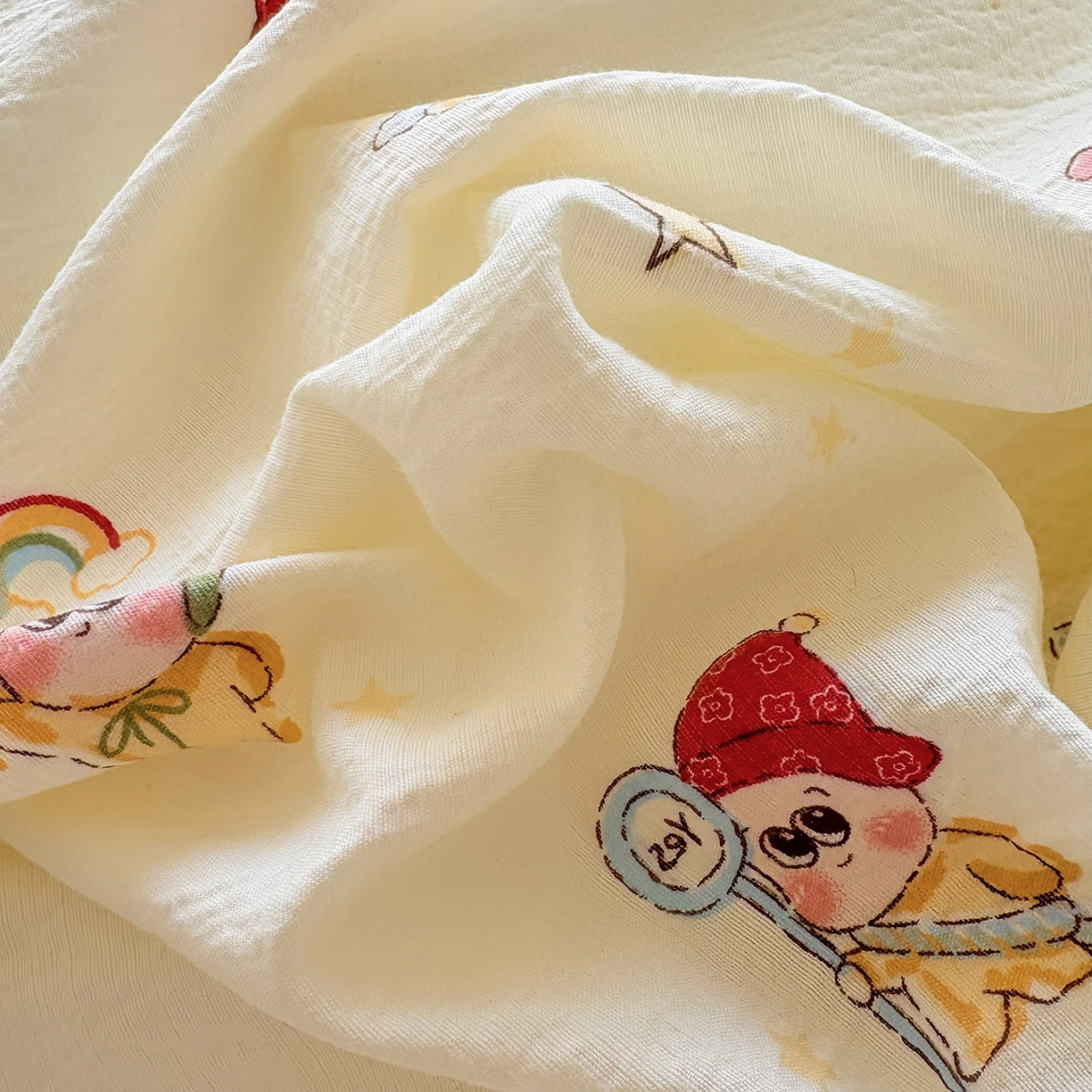 91家纺网 家纺一手货源 找家纺 畅畅家纺 2026新款春夏小清新泡芙双层纱床盖款四件套 星星人