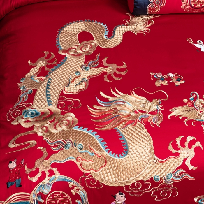 91家纺网 家纺一手货源 找家纺 （总）慕她家纺 2026年全棉纯棉婚庆四件套大红色刺绣结床上用品（床盖款加40）