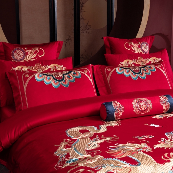 91家纺网 家纺一手货源 找家纺 （总）慕她家纺 2026年全棉纯棉婚庆四件套大红色刺绣结床上用品（床盖款加40）