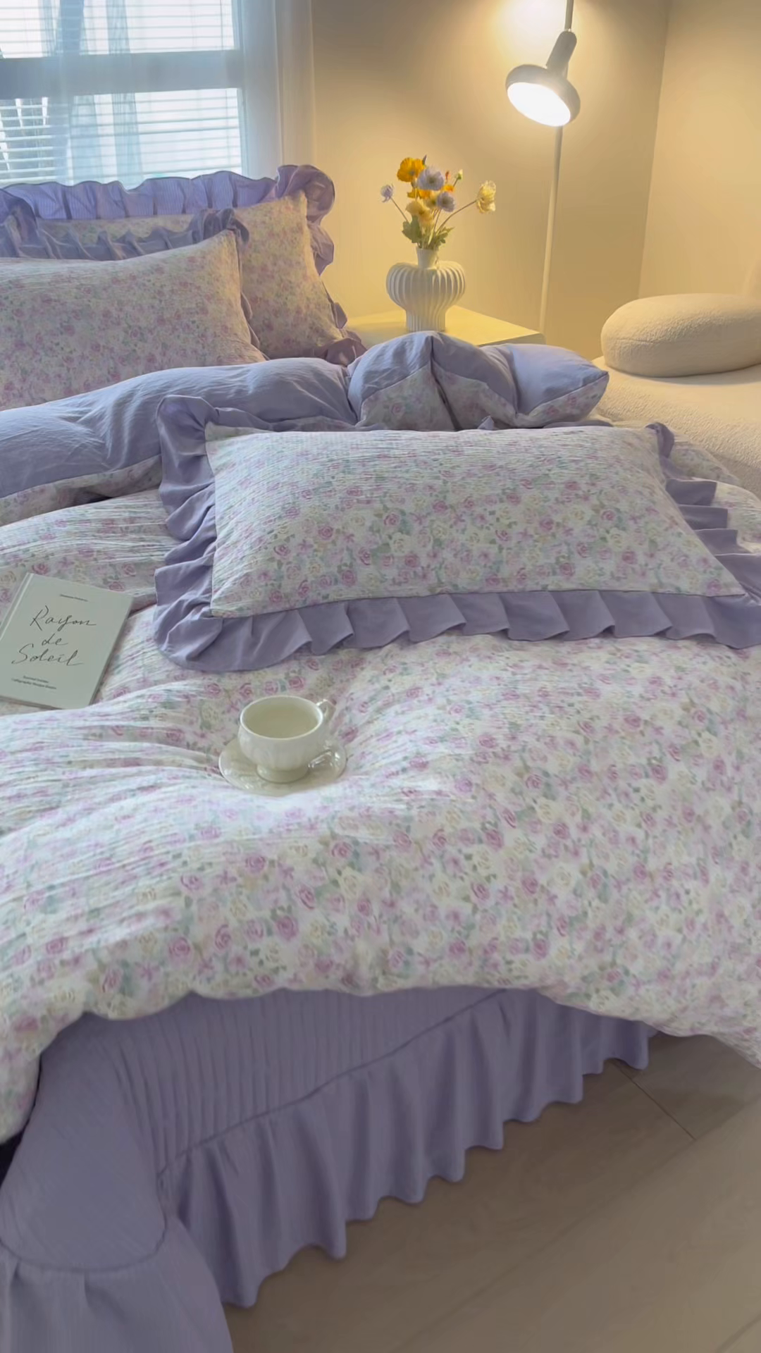 91家纺网 家纺一手货源 找家纺 畅畅家纺 2026新款春夏小清新泡芙双层纱床盖款四件套 水彩玫瑰