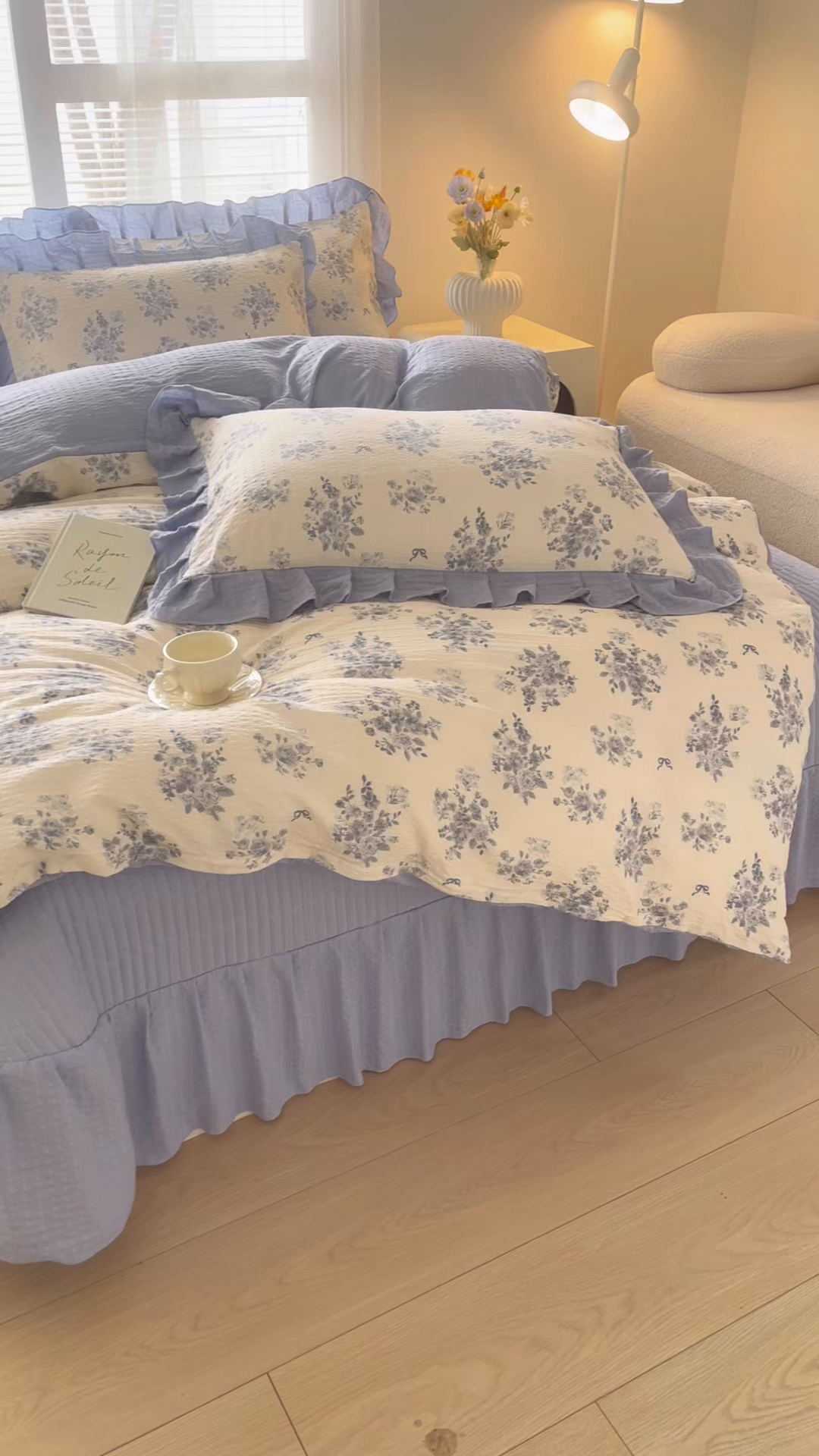 91家纺网 家纺一手货源 找家纺 畅畅家纺 2026新款春夏小清新泡芙双层纱床盖款四件套 仲夏之梦