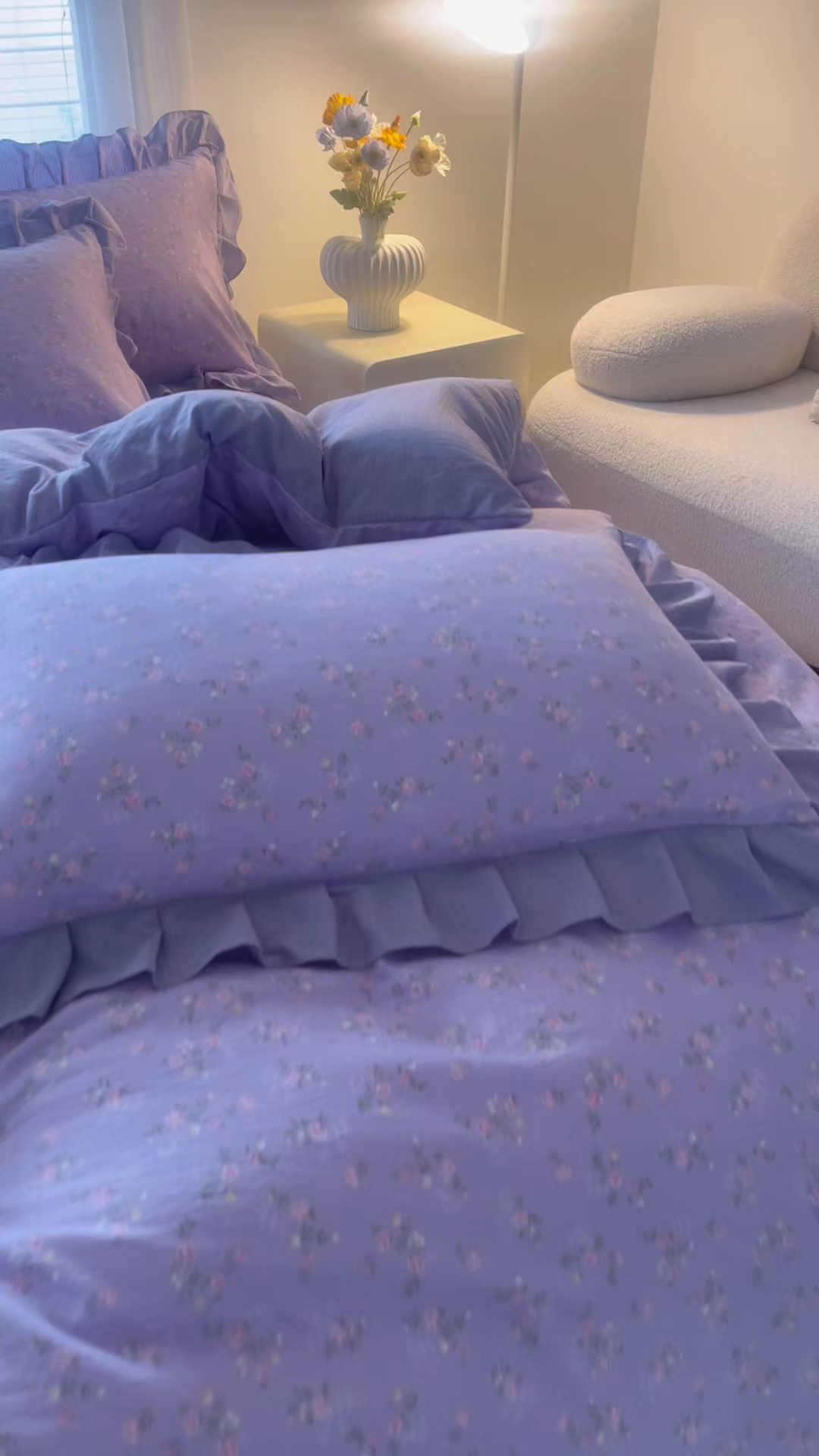 91家纺网 家纺一手货源 找家纺 畅畅家纺 2026新款春夏小清新泡芙双层纱床盖款四件套 紫梦花语