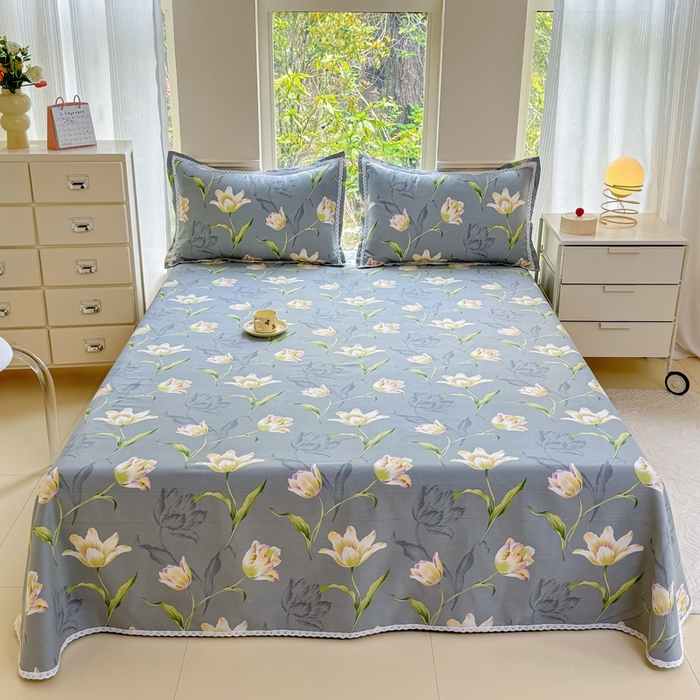 91家纺网 家纺一手货源 找家纺 （总）梵克保罗 2026春夏原棉鱼骨棉老粗布花边印花床单软凉席席子三件套