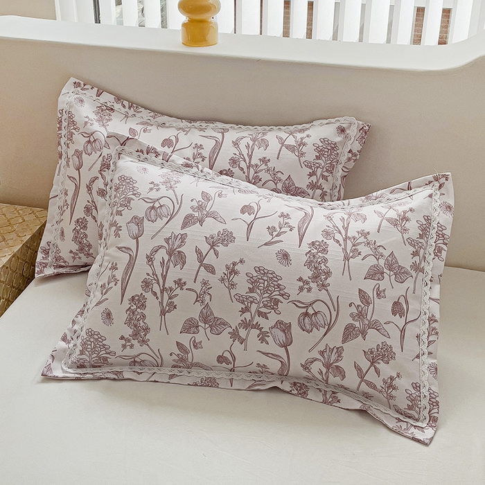 91家纺网 家纺一手货源 找家纺 梵克保罗 2026春夏原棉鱼骨棉老粗布花边印花床单软凉席席子三件套 花意