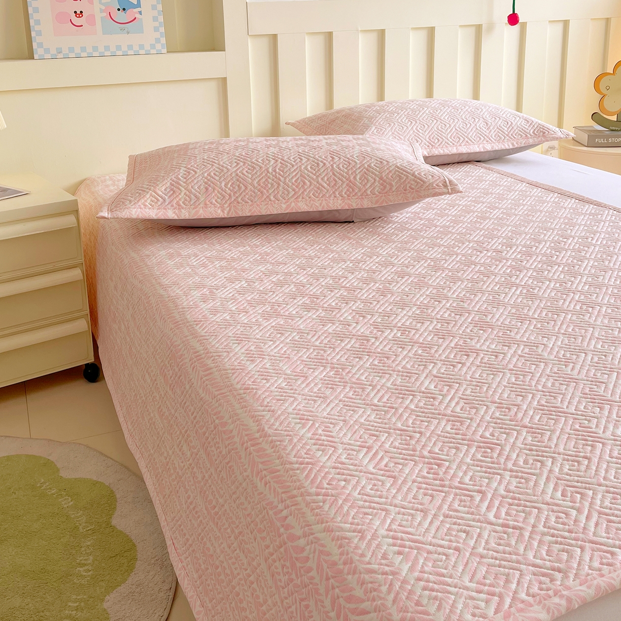 91家纺网 家纺一手货源 找家纺 金鑫汇家纺 2026春夏新款成人床新花型老粗布夹棉床盖软凉席席子可以机洗 初夏