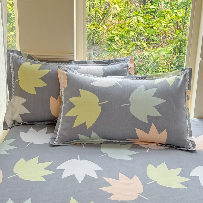 91家纺网 家纺一手货源 找家纺 梵克保罗 2026春夏原棉鱼骨棉老粗布花边印花床单软凉席席子三件套 叶韵秋眠