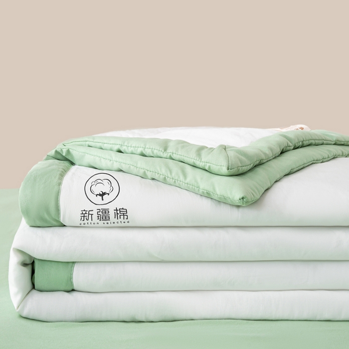 2026新款撞色双拼新疆棉花被夏被无印风水洗棉空调被夏凉被子 棉朵-果绿白