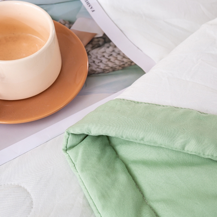 91家纺网 家纺一手货源 找家纺 憨豆  2026新款撞色双拼新疆棉花被夏被无印风水洗棉空调被夏凉被子（常年有货） 棉朵-果绿白