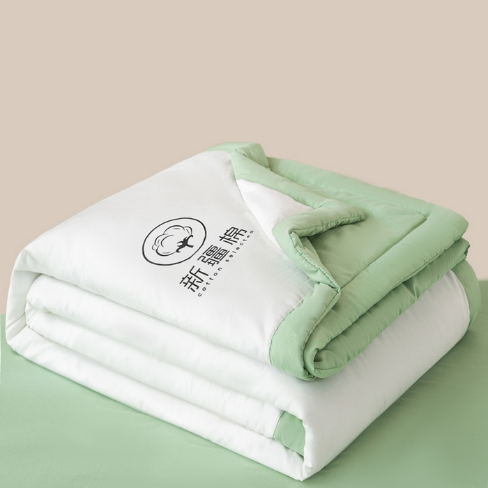 91家纺网 家纺一手货源 找家纺 憨豆  2026新款撞色双拼新疆棉花被夏被无印风水洗棉空调被夏凉被子（常年有货） 棉朵-果绿白