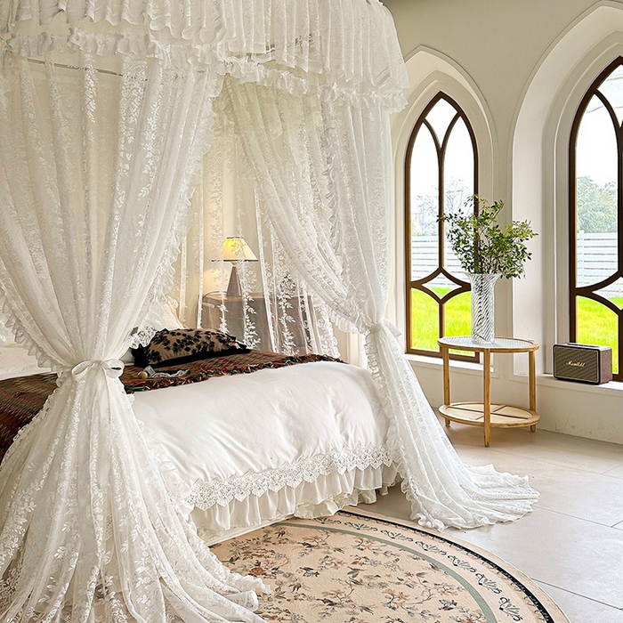 91家纺网 家纺一手货源 找家纺 （总）都市缘蚊帐 2026春夏新款豪华高端蕾丝提花款导轨蚊帐-玫瑰庄园-303款