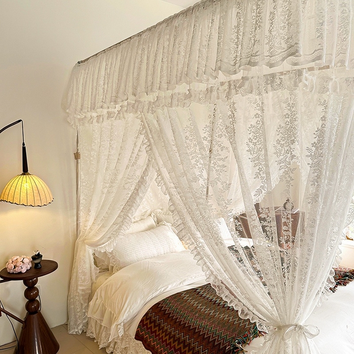 91家纺网 家纺一手货源 找家纺 都市缘蚊帐 2026春夏新款豪华高端蕾丝提花款导轨蚊帐-玫瑰庄园-303款 303玫瑰庄园-奶油白