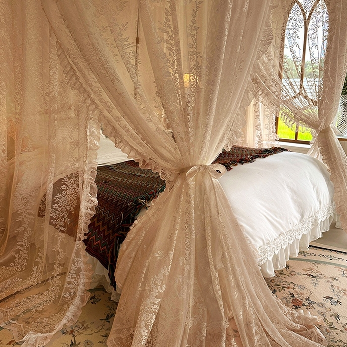 91家纺网 家纺一手货源 找家纺 都市缘蚊帐 2026春夏新款豪华高端蕾丝提花款导轨蚊帐-玫瑰庄园-303款 303玫瑰庄园-奶油玉