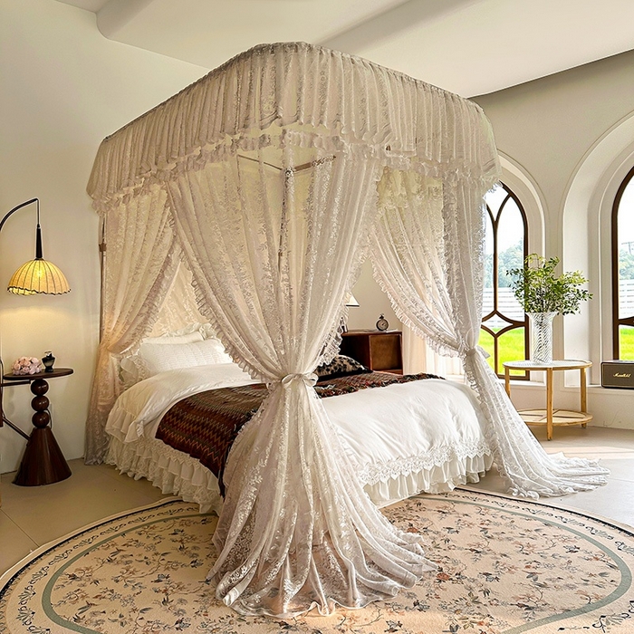 91家纺网 家纺一手货源 找家纺 都市缘蚊帐 2026春夏新款豪华高端蕾丝提花款导轨蚊帐-玫瑰庄园-303款 303玫瑰庄园-奶油杏