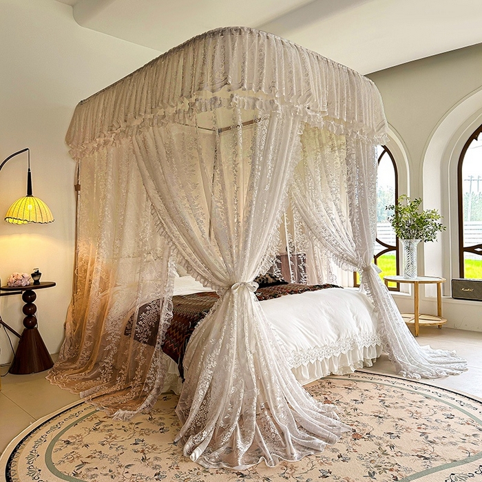 91家纺网 家纺一手货源 找家纺 都市缘蚊帐 2026春夏新款豪华高端蕾丝提花款导轨蚊帐-玫瑰庄园-303款 303玫瑰庄园-奶油杏