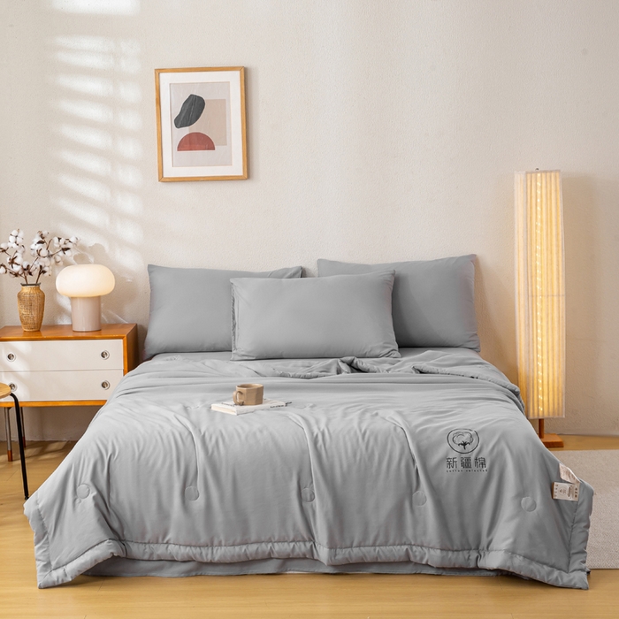 91家纺网 家纺一手货源 找家纺 憨豆  2026新款撞色双拼新疆棉花被夏被无印风水洗棉空调被夏凉被子（常年有货） 棉朵-简约灰