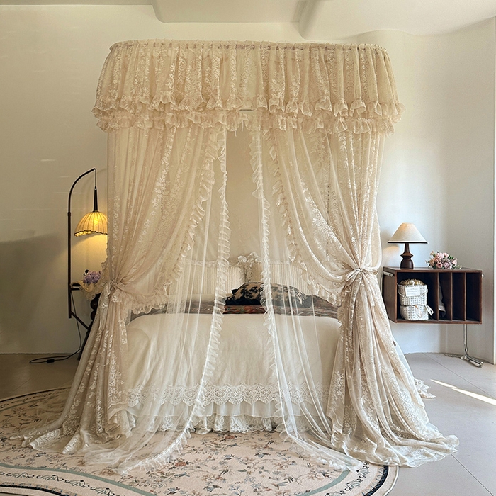 91家纺网 家纺一手货源 找家纺 都市缘蚊帐 2026春夏新款单双层豪华高端蕾丝提花款导轨蚊帐-玫瑰庄园-305款 305款玫瑰庄园奶油杏