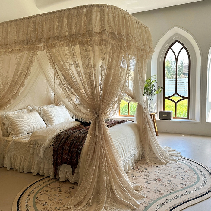 91家纺网 家纺一手货源 找家纺 都市缘蚊帐 2026春夏新款单双层豪华高端蕾丝提花款导轨蚊帐-玫瑰庄园-305款 305款玫瑰庄园奶油杏