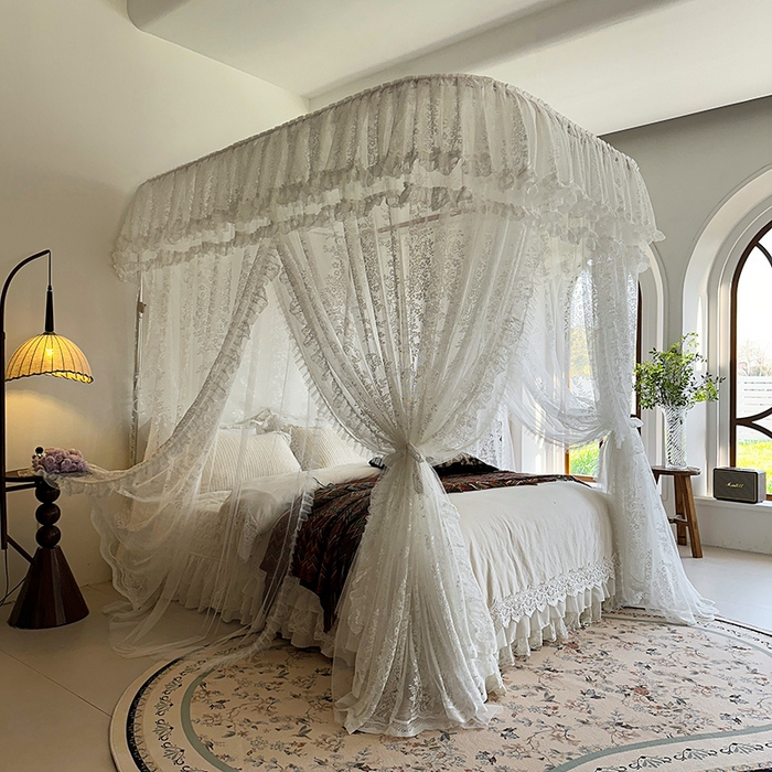 91家纺网 家纺一手货源 找家纺 都市缘蚊帐 2026春夏新款单双层豪华高端蕾丝提花款导轨蚊帐-玫瑰庄园-305款 305款玫瑰庄园奶油白