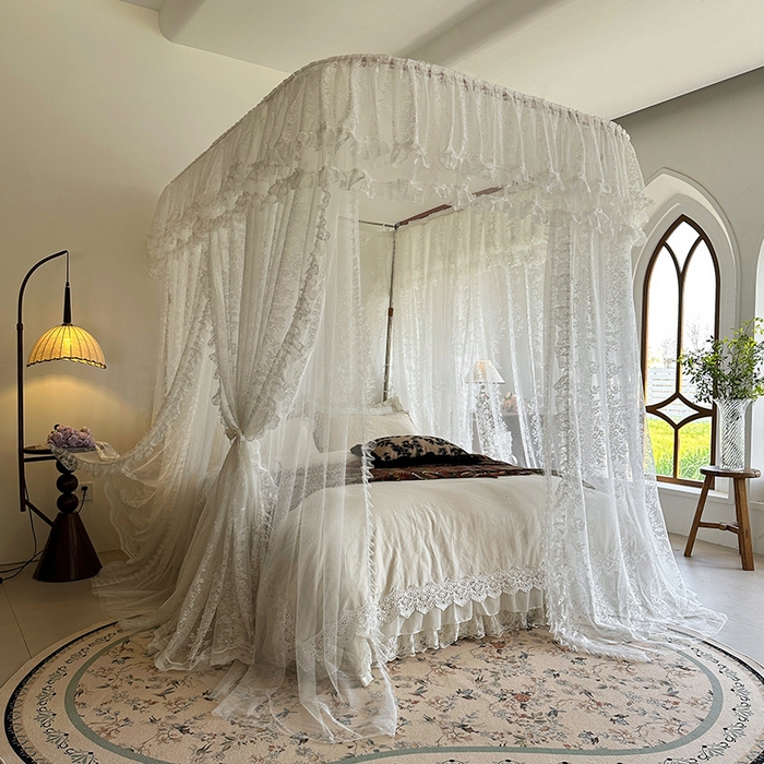 91家纺网 家纺一手货源 找家纺 都市缘蚊帐 2026春夏新款单双层豪华高端蕾丝提花款导轨蚊帐-玫瑰庄园-305款 305款玫瑰庄园奶油白