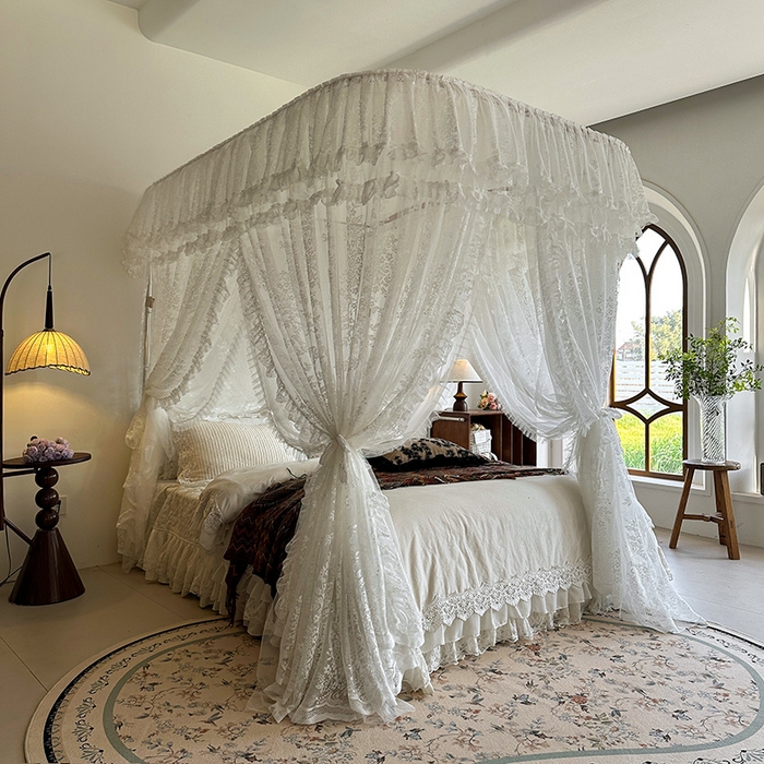 91家纺网 家纺一手货源 找家纺 都市缘蚊帐 2026春夏新款单双层豪华高端蕾丝提花款导轨蚊帐-玫瑰庄园-305款 305款玫瑰庄园奶油白