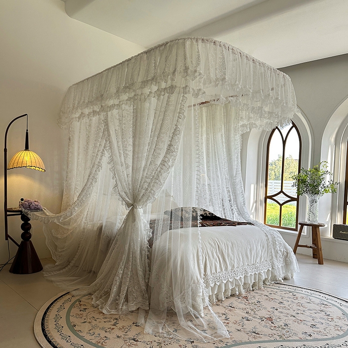 91家纺网 家纺一手货源 找家纺 都市缘蚊帐 2026春夏新款单双层豪华高端蕾丝提花款导轨蚊帐-玫瑰庄园-305款 305款玫瑰庄园奶油白