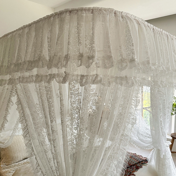 91家纺网 家纺一手货源 找家纺 都市缘蚊帐 2026春夏新款单双层豪华高端蕾丝提花款导轨蚊帐-玫瑰庄园-305款 305款玫瑰庄园奶油白