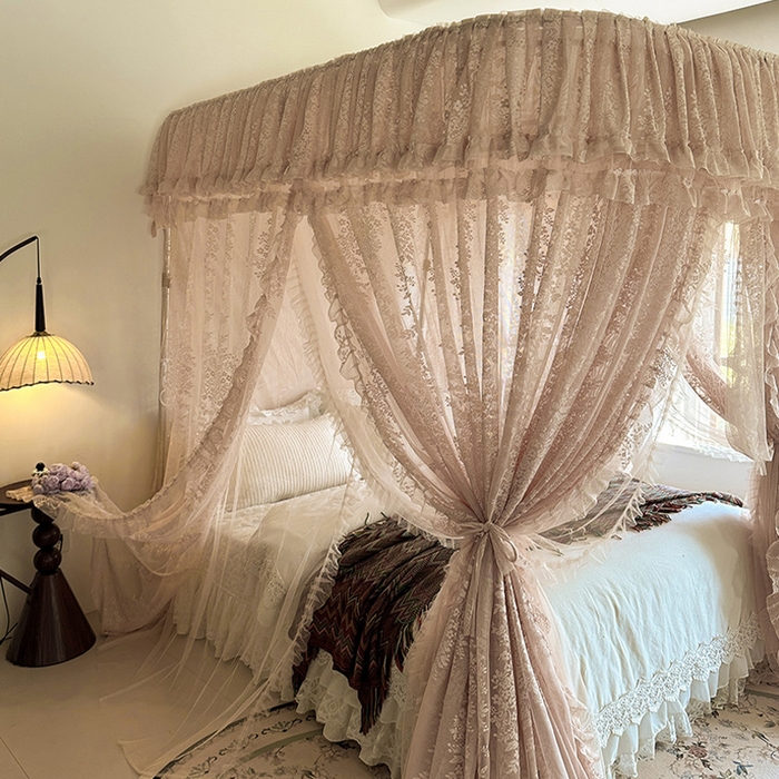 91家纺网 家纺一手货源 找家纺 都市缘蚊帐 2026春夏新款单双层豪华高端蕾丝提花款导轨蚊帐-玫瑰庄园-305款 305款玫瑰庄园奶油玉