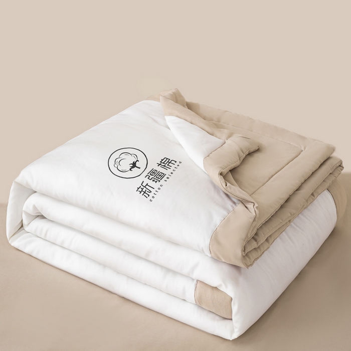 91家纺网 家纺一手货源 找家纺 憨豆  2026新款撞色双拼新疆棉花被夏被无印风水洗棉空调被夏凉被子（常年有货） 棉朵-卡其白
