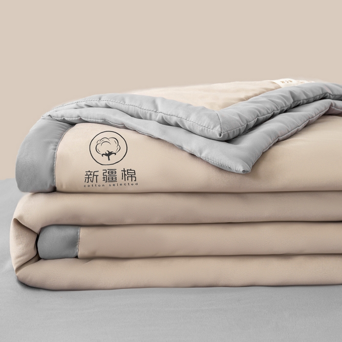 2026新款撞色双拼新疆棉花被夏被无印风水洗棉空调被夏凉被子 棉朵-卡其灰
