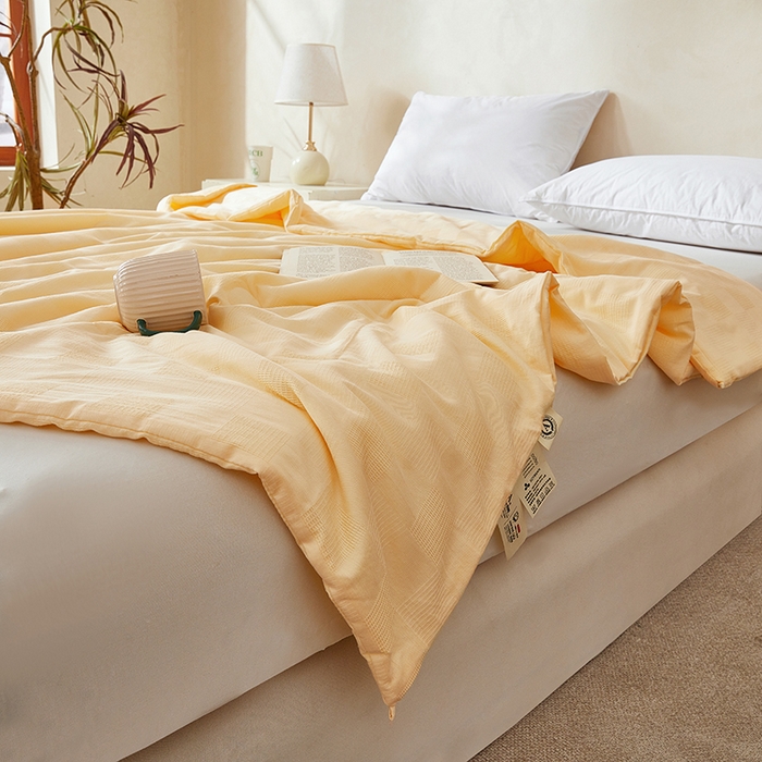 91家纺网 家纺一手货源 找家纺 锦尚坊被芯馆 2026新款100%纯棉大提花夏凉被大豆空调被 全棉春秋被学生棉被 米黄