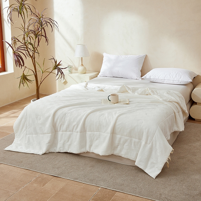 91家纺网 家纺一手货源 找家纺 锦尚坊被芯馆 2026新款100%纯棉大提花夏凉被大豆空调被 全棉春秋被学生棉被 奶白