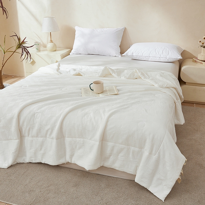 91家纺网 家纺一手货源 找家纺 锦尚坊被芯馆 2026新款100%纯棉大提花夏凉被大豆空调被 全棉春秋被学生棉被 奶白