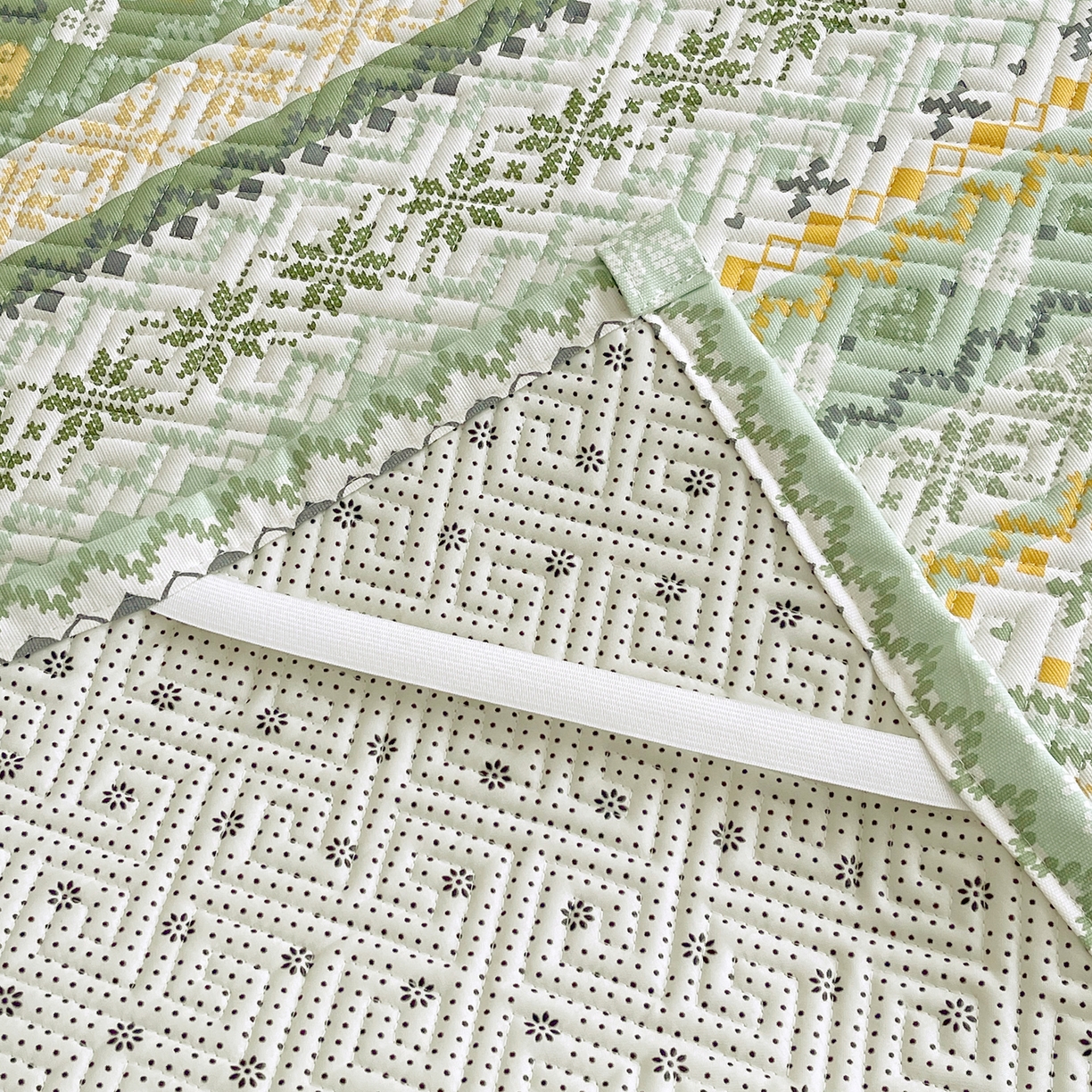 91家纺网 家纺一手货源 找家纺 金鑫汇家纺 2026春夏新款成人床新花型老粗布夹棉床盖软凉席席子可以机洗 星辰-绿