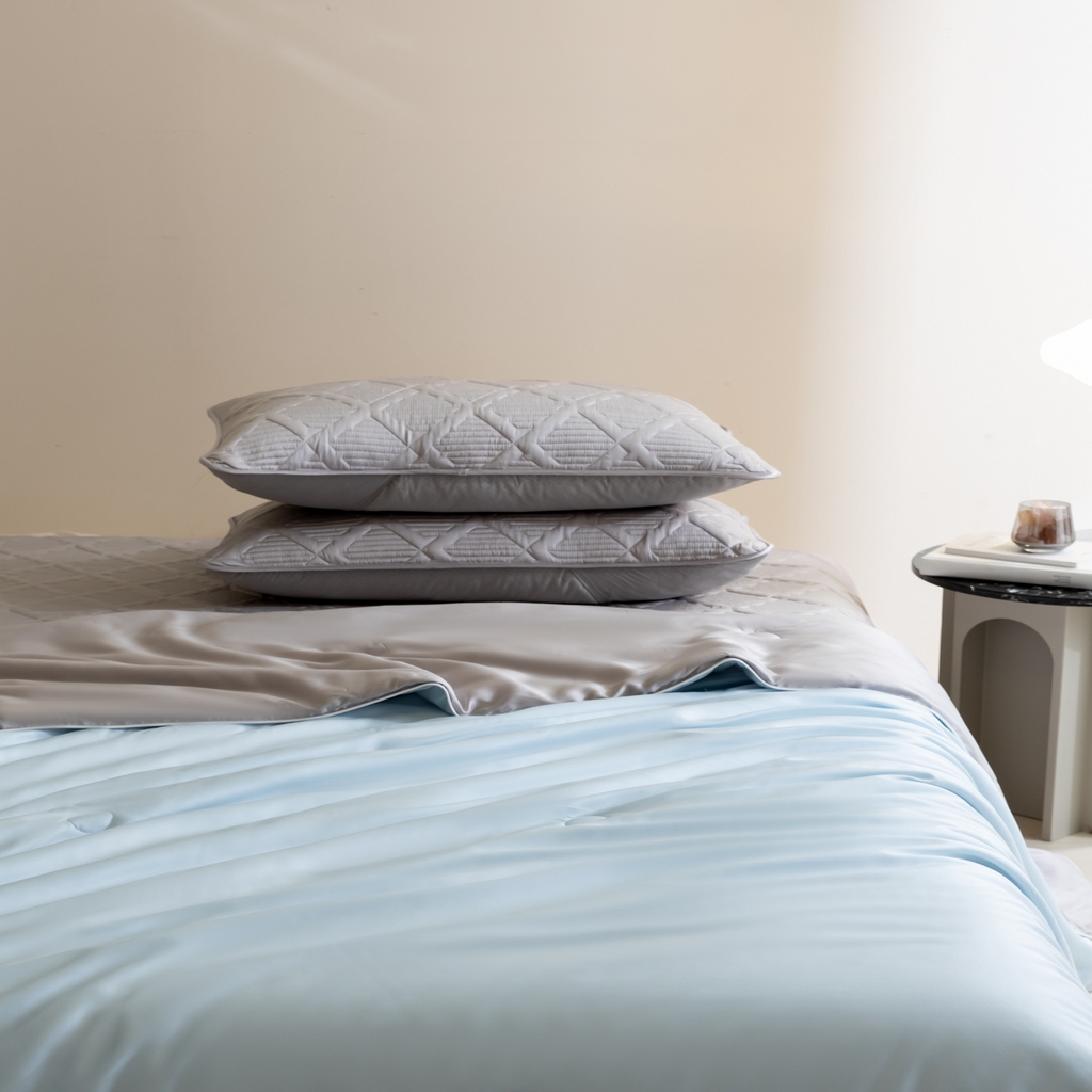 91家纺网 家纺一手货源 找家纺 吾诺家居 2026春夏新款双拼色莱赛尔天丝夏被夏凉被空调被-天纯系列 天丝-湖水兰