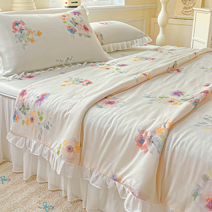 91家纺网 家纺一手货源 找家纺 （总）栩裕纺织 2026新款（常年不断货）A类凉感丝床裙款凉席夏被四件套花边空调被三件套