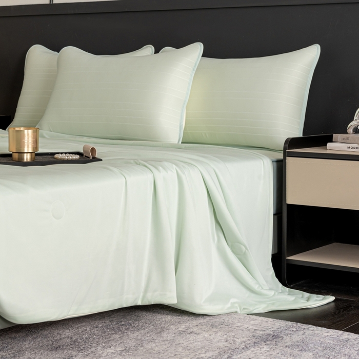 91家纺网 家纺一手货源 找家纺 香澜雅室 2026新款凉感丝床笠夏被四件套 薄荷绿（其他规格可定制）