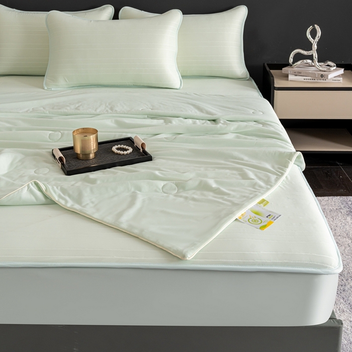 91家纺网 家纺一手货源 找家纺 香澜雅室 2026新款凉感丝床笠夏被四件套 薄荷绿（其他规格可定制）