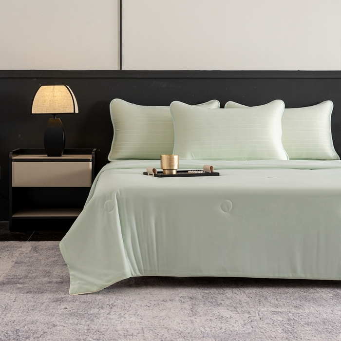 91家纺网 家纺一手货源 找家纺 香澜雅室 2026新款凉感丝床笠夏被四件套 薄荷绿（其他规格可定制）