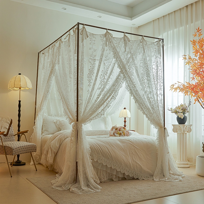 91家纺网 家纺一手货源 找家纺 （总）都市缘蚊帐 2026新款春夏落地豪华高端蕾丝提花款导轨蚊帐-玫瑰庄园-905款