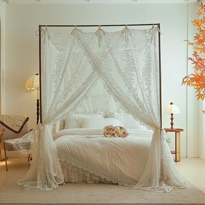 91家纺网 家纺一手货源 找家纺 都市缘蚊帐 2026新款春夏落地豪华高端蕾丝提花款导轨蚊帐-玫瑰庄园-905款 905玫瑰庄园-奶油白