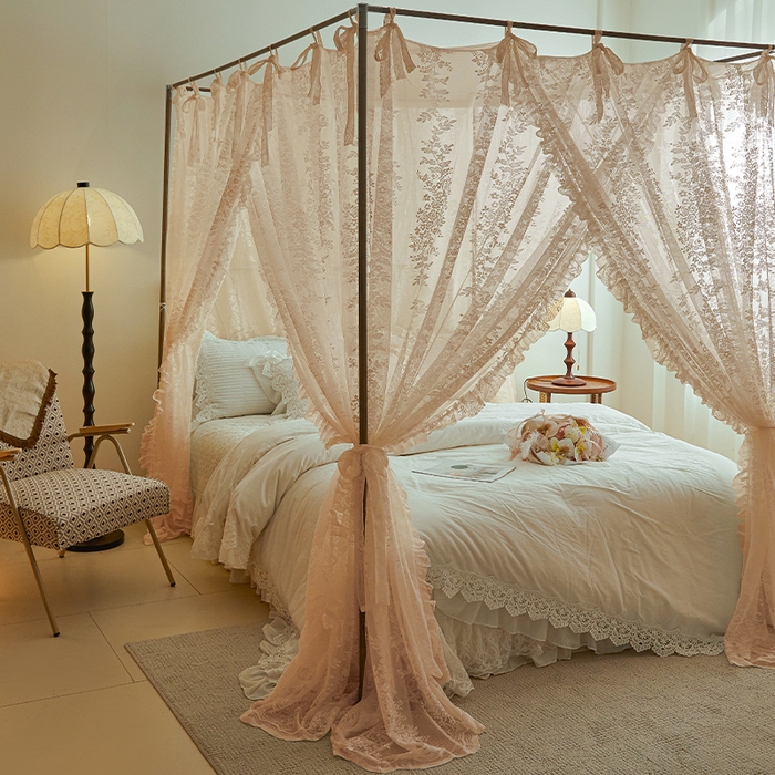 91家纺网 家纺一手货源 找家纺 都市缘蚊帐 2026新款春夏落地豪华高端蕾丝提花款导轨蚊帐-玫瑰庄园-905款 905玫瑰庄园-奶油玉
