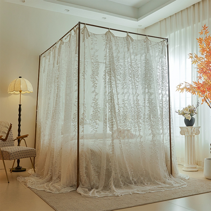 91家纺网 家纺一手货源 找家纺 都市缘蚊帐 2026新款春夏落地豪华高端蕾丝提花款导轨蚊帐-玫瑰庄园-905款 905玫瑰庄园-奶油白