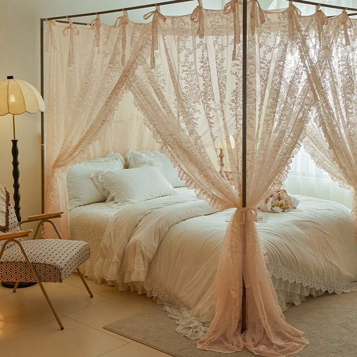 91家纺网 家纺一手货源 找家纺 都市缘蚊帐 2026新款春夏落地豪华高端蕾丝提花款导轨蚊帐-玫瑰庄园-905款 905玫瑰庄园-奶油玉