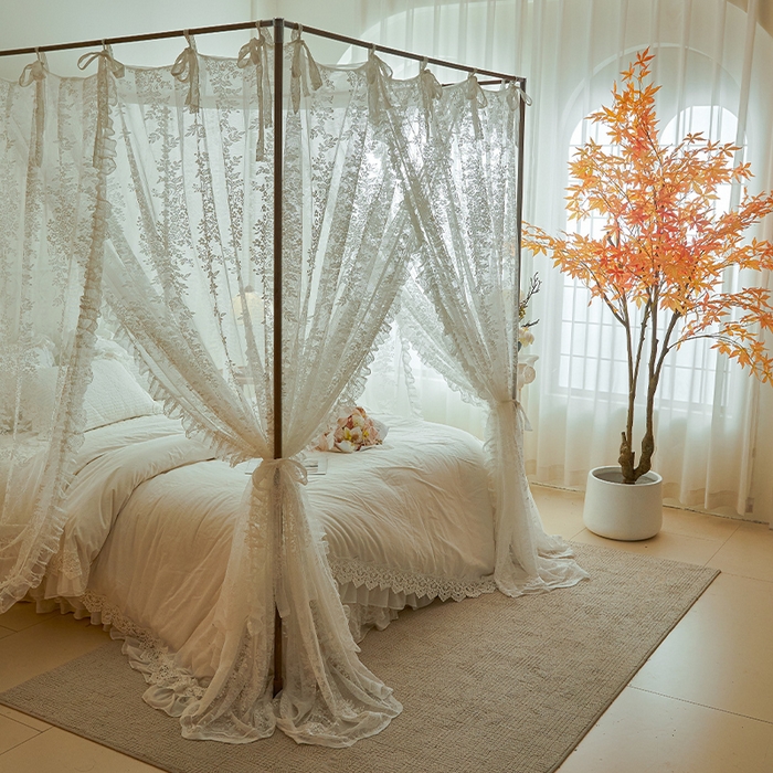 91家纺网 家纺一手货源 找家纺 都市缘蚊帐 2026新款春夏落地豪华高端蕾丝提花款导轨蚊帐-玫瑰庄园-905款 905玫瑰庄园-奶油白