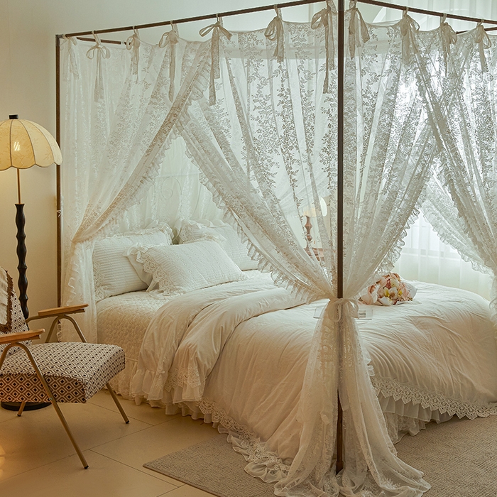 91家纺网 家纺一手货源 找家纺 都市缘蚊帐 2026新款春夏落地豪华高端蕾丝提花款导轨蚊帐-玫瑰庄园-905款 905玫瑰庄园-奶油白