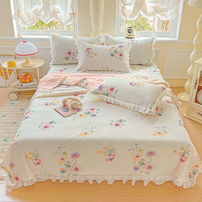 91家纺网 家纺一手货源 找家纺 （总）栩裕纺织 2026新款（常年不断货）A类凉感丝床裙款凉席夏被四件套花边空调被三件套