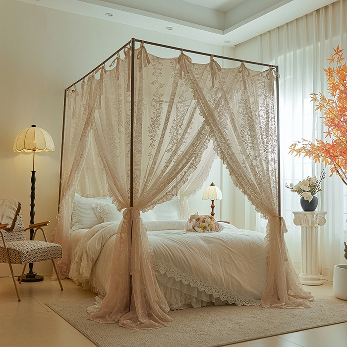 91家纺网 家纺一手货源 找家纺 都市缘蚊帐 2026新款春夏落地豪华高端蕾丝提花款导轨蚊帐-玫瑰庄园-905款 905玫瑰庄园-奶油杏