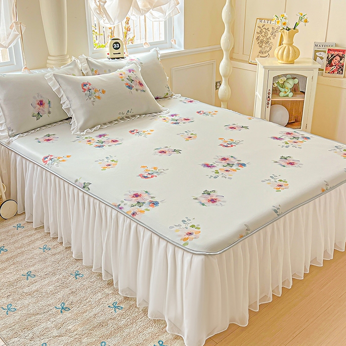 91家纺网 家纺一手货源 找家纺 （总）栩裕纺织 2026新款（常年不断货）A类凉感丝床裙款凉席夏被四件套花边空调被三件套