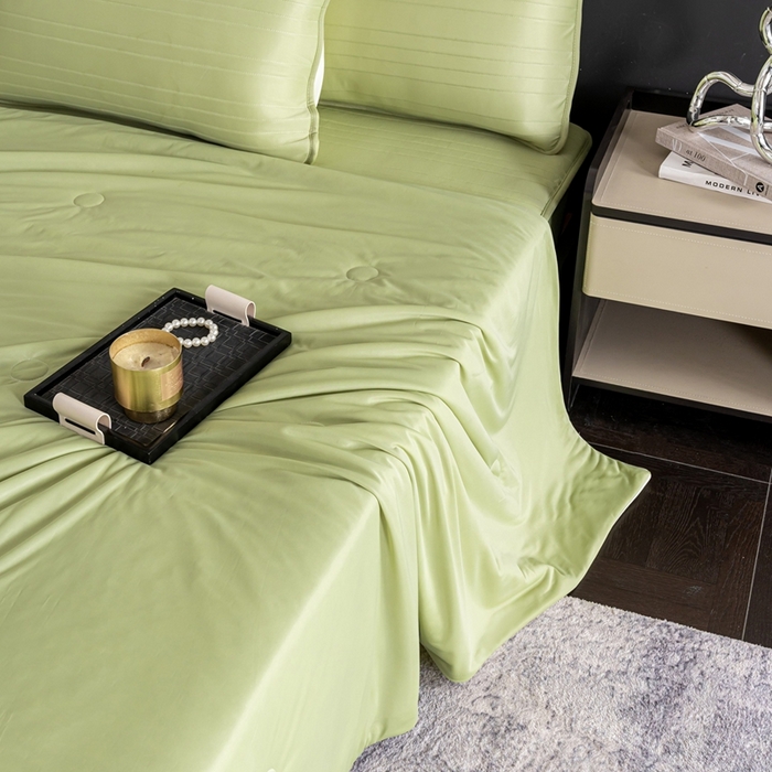 91家纺网 家纺一手货源 找家纺 香澜雅室 2026新款凉感丝床笠夏被四件套 超凡绿（其他规格可定制）